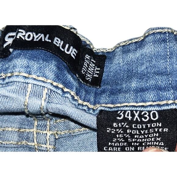 Royal Blue Ripped Super Skinny High-Rise Jeans Men's 34X30 - Picture 6 of 7